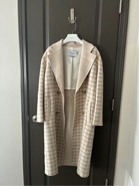 Petite Studio Beige Houndstooth Long Trench Coat